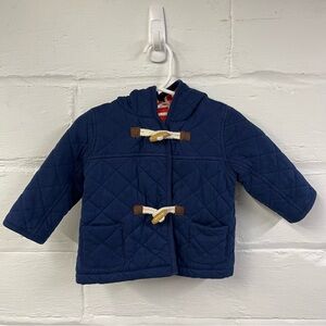 Baby Boden Blue Quilted Duffle Coat with Hood